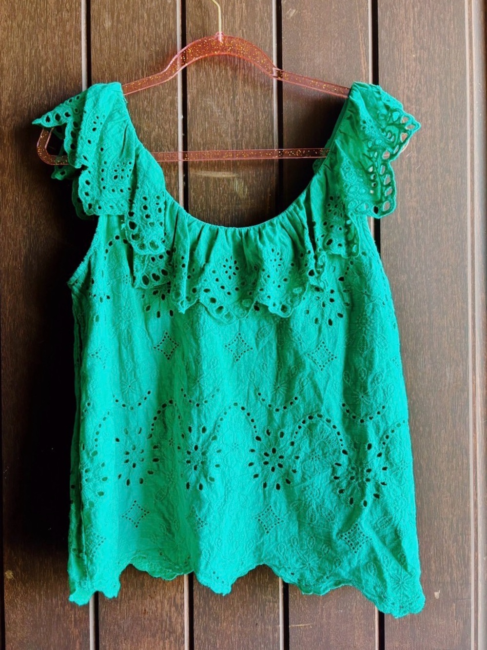Women’s Eyelet Ruffle Tank Top - Green
